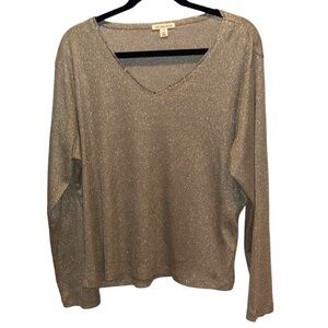 Cha Cha Vente Gold Sparkle V Neck Lightweight Sparkly Sweater Size 1X